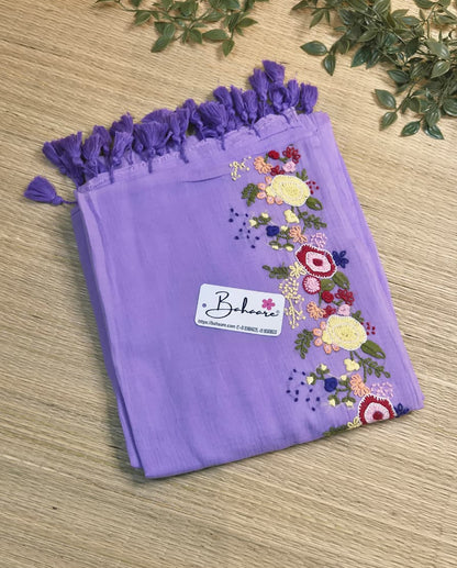Mohini | Lavender Dream Mul Mul Cotton Saree with Handcrafted Bullion Stich on Front Top Part