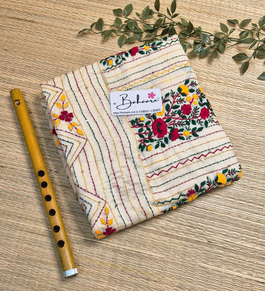 Utsav | Warm Beige Chanderi Silk Saree with Handcrafted Bullion Stich