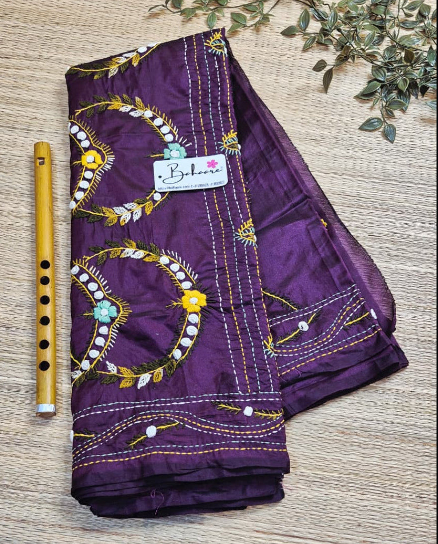 Utsav | Magenta Wine Dual Shade Art Silk Saree with Handcrafted Bullion Stich