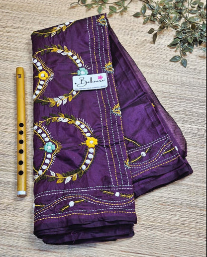 Utsav | Magenta Wine Dual Shade Art Silk Saree with Handcrafted Bullion Stich