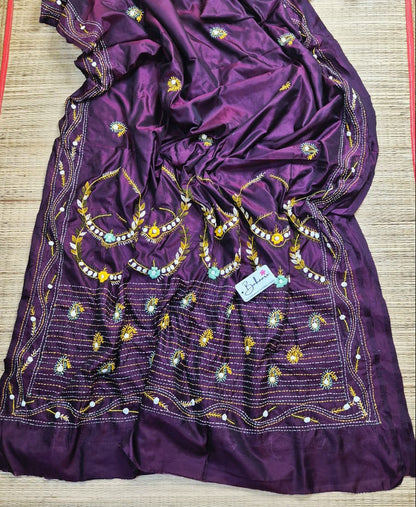 Utsav | Magenta Wine Dual Shade Art Silk Saree with Handcrafted Bullion Stich