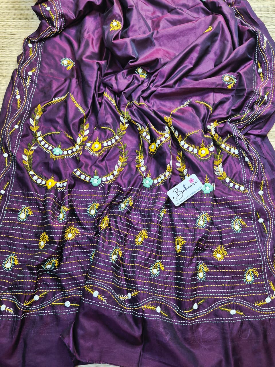 Utsav | Magenta Wine Dual Shade Art Silk Saree with Handcrafted Bullion Stich