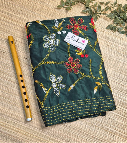 Utsav | Mystic Bottle Green Dual Shade Art Silk Saree with Handcrafted Bullion Stich