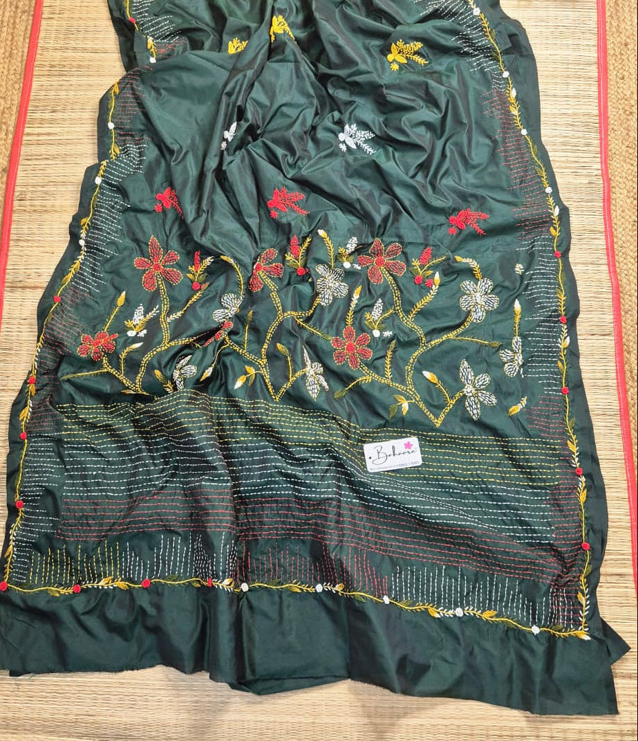 Utsav | Mystic Bottle Green Dual Shade Art Silk Saree with Handcrafted Bullion Stich