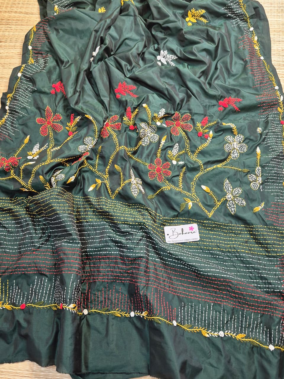 Utsav | Mystic Bottle Green Dual Shade Art Silk Saree with Handcrafted Bullion Stich