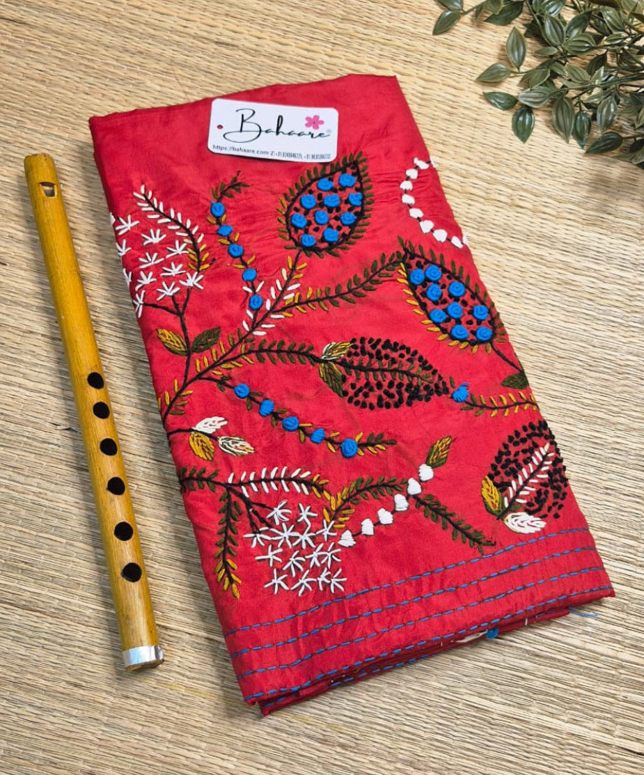 Utsav | Classic Red Art Silk Saree with Handcrafted Bullion Stich