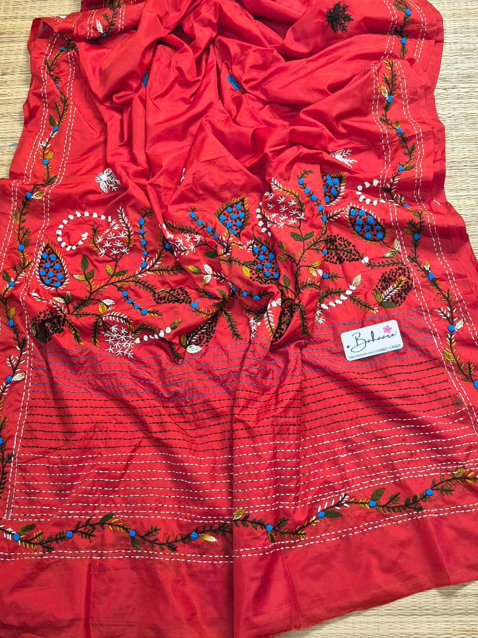 Utsav | Classic Red Art Silk Saree with Handcrafted Bullion Stich