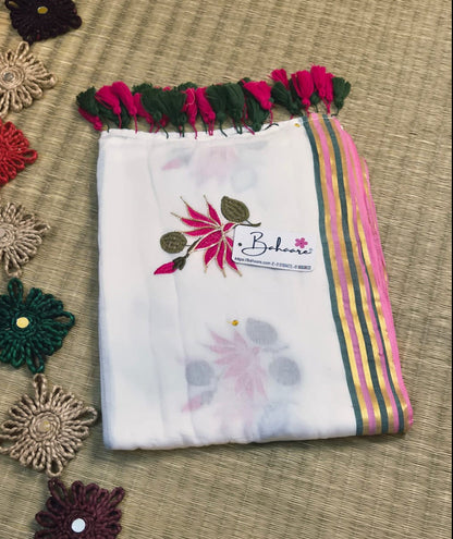 Noor | Snow White Mul Mul Cotton Saree with Gota Patti Embroidery