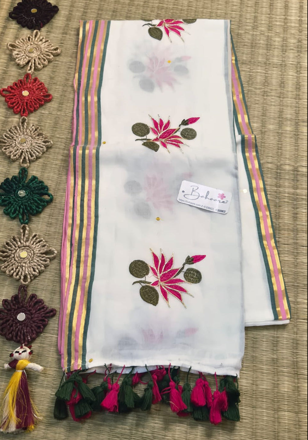 Noor | Snow White Mul Mul Cotton Saree with Gota Patti Embroidery