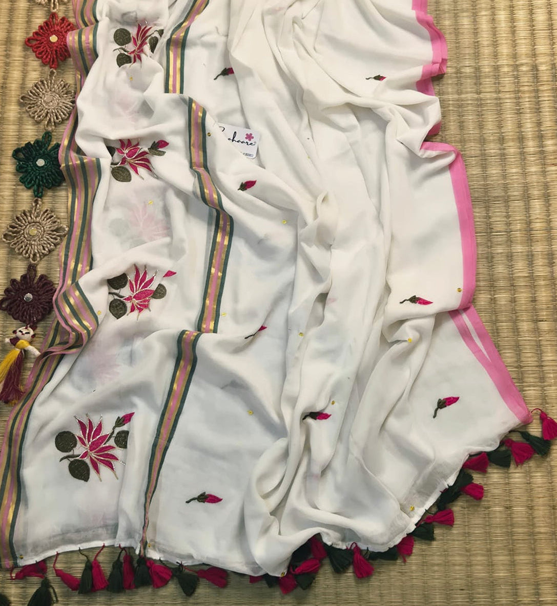 Noor | Snow White Mul Mul Cotton Saree with Gota Patti Embroidery