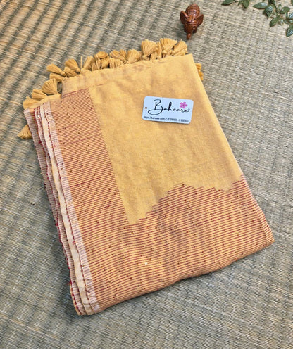 Cotton Galleria | Sand Beige Acrylic Cotton Saree with Sequence Pallu