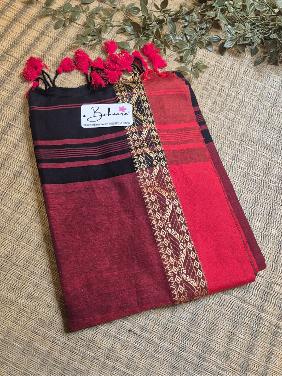 Cotton Galleria | Smoky Black Premium Cotton Saree with Red Border