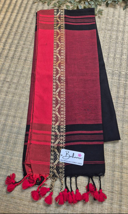 Cotton Galleria | Smoky Black Premium Cotton Saree with Red Border