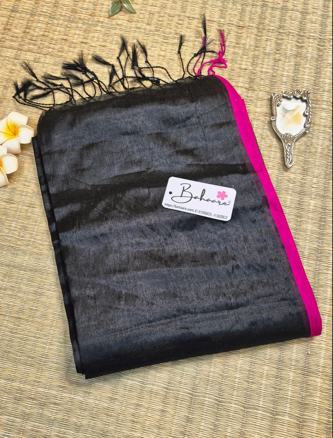 Suhani | Dark Black Tissue Saree with Rani Border