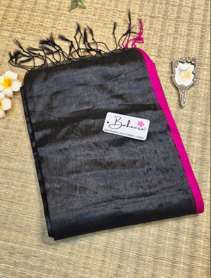 Suhani | Dark Black Tissue Saree with Rani Border