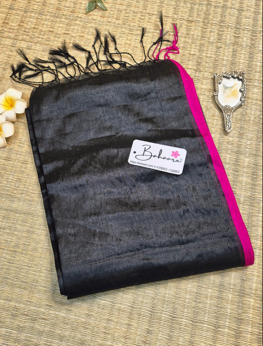 Suhani | Dark Black Tissue Saree with Rani Border