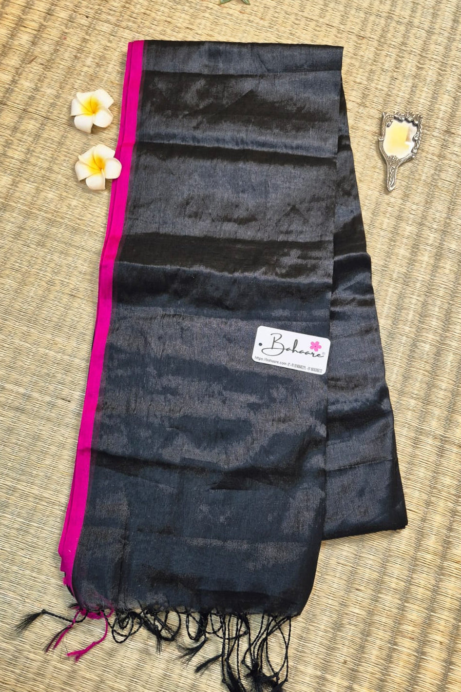Suhani | Dark Black Tissue Saree with Rani Border