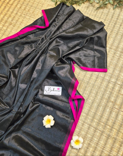 Suhani | Dark Black Tissue Saree with Rani Border