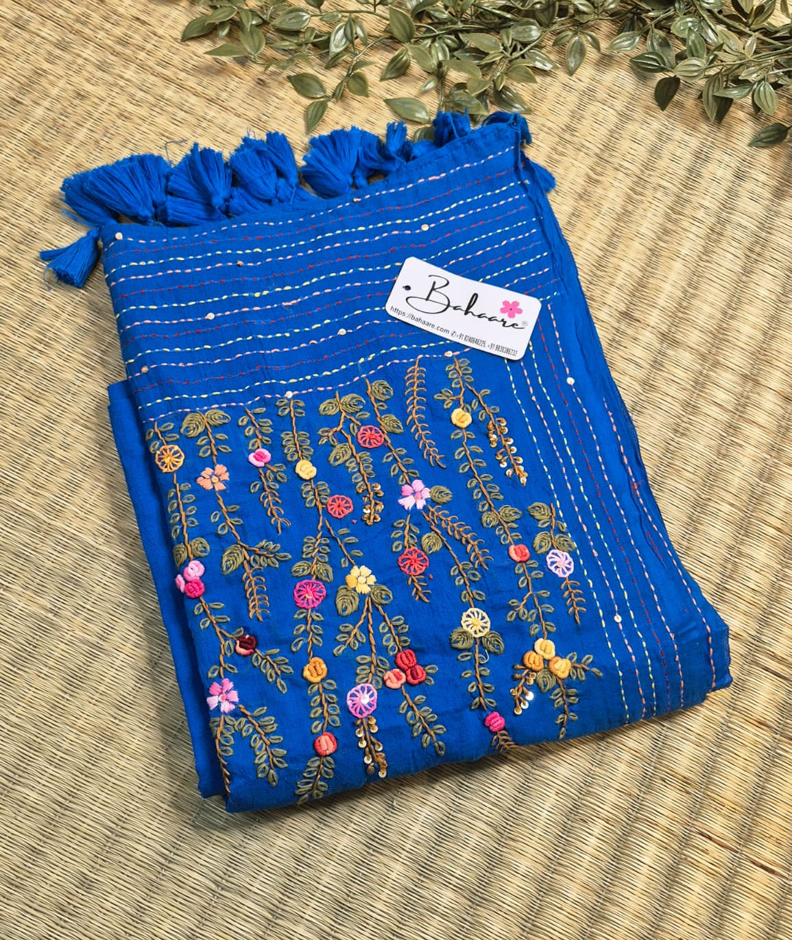 Mohini | Royal Blue Mul Mul Cotton Saree with Handcrafted Bullion Stich