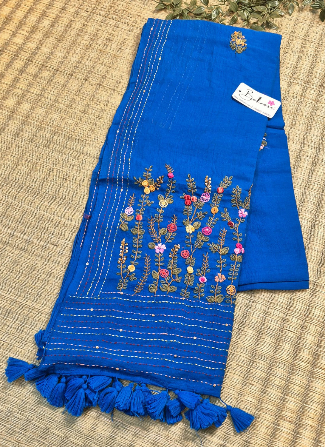 Mohini | Royal Blue Mul Mul Cotton Saree with Handcrafted Bullion Stich