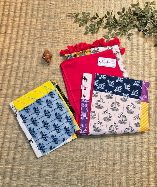 Cotton Galleria | Sindoori Heritage Cotton Saree with Multicoloured Patchwork Pallu