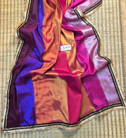 Megha | Multicoloured Tissue Saree with Designer Zari Lace