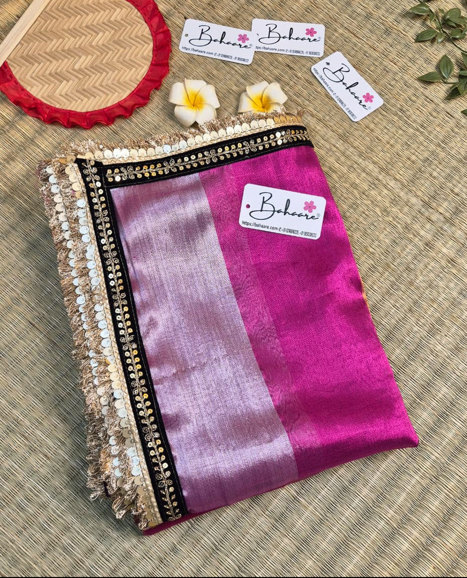 Megha | Multicoloured Tissue Saree with Designer Zari Lace