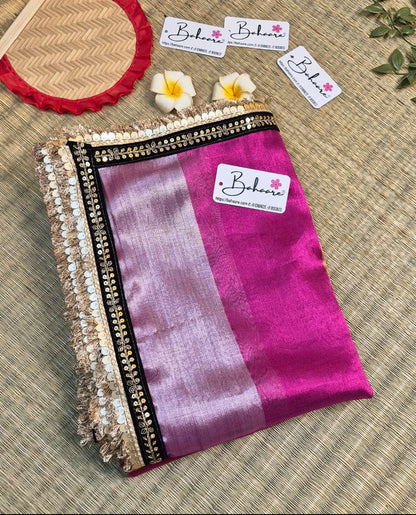Megha | Multicoloured Tissue Saree with Designer Zari Lace