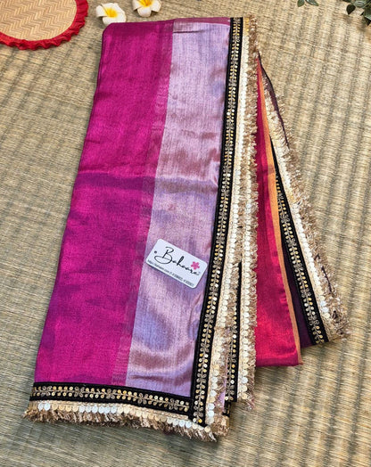 Megha | Multicoloured Tissue Saree with Designer Zari Lace