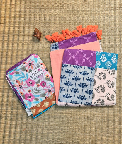 Cotton Galleria | Peach Pastel Cotton Saree with Multicoloured Patchwork Pallu