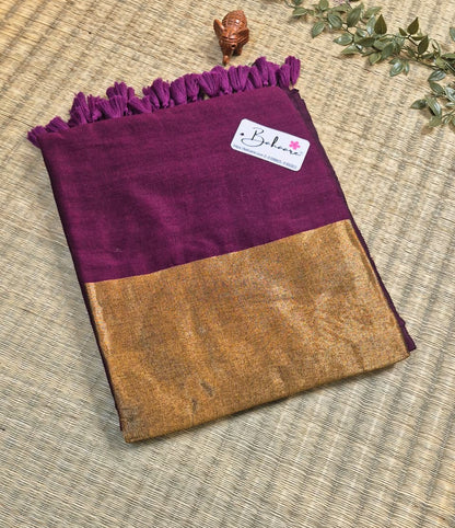 Cotton Galleria | Deep Magenta Acrylic Cotton Saree with Zari Pallu