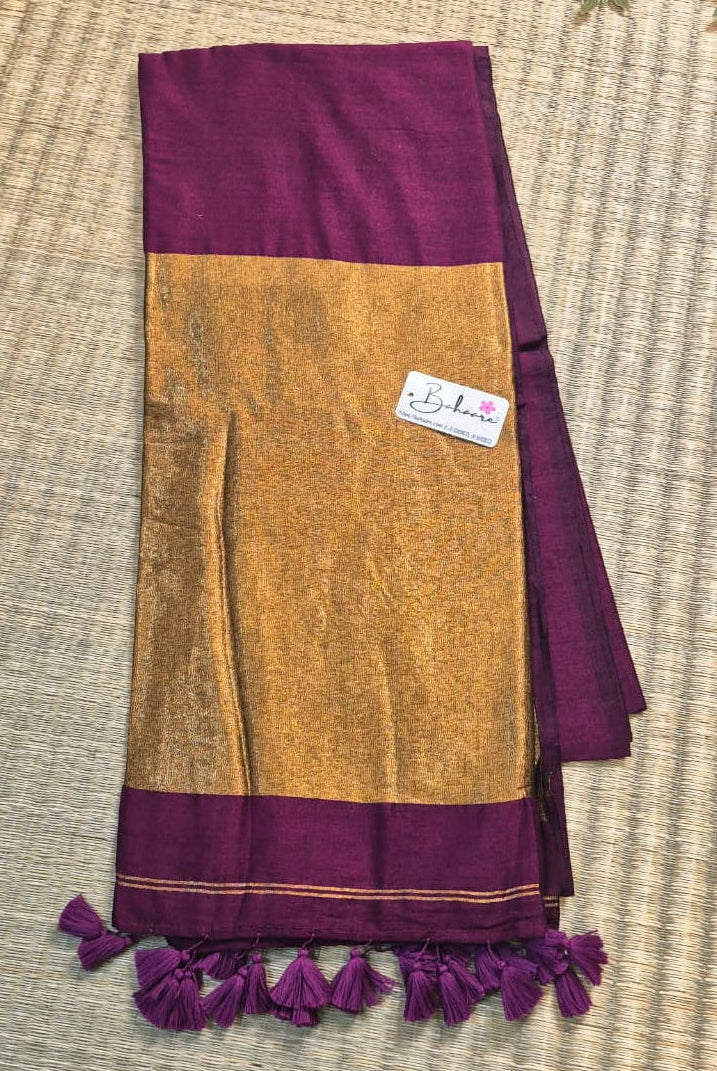 Cotton Galleria | Deep Magenta Acrylic Cotton Saree with Zari Pallu