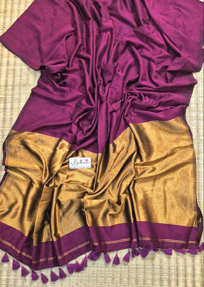 Cotton Galleria | Deep Magenta Acrylic Cotton Saree with Zari Pallu