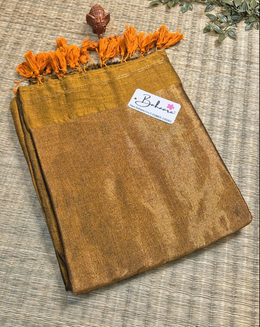 Cotton Galleria | Metallic Gold Acrylic Cotton Saree with Zari Pallu