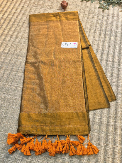 Cotton Galleria | Metallic Gold Acrylic Cotton Saree with Zari Pallu