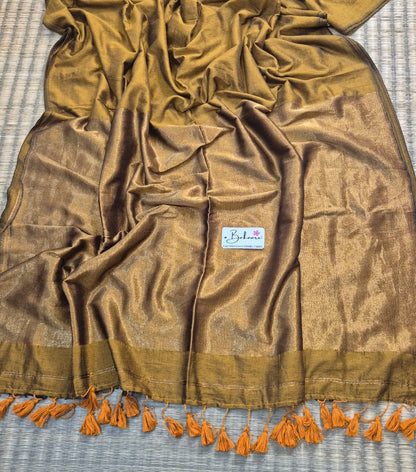 Cotton Galleria | Metallic Gold Acrylic Cotton Saree with Zari Pallu