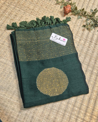 Cotton Galleria | Emerald Green Acrylic Cotton Saree with Sequence Pallu