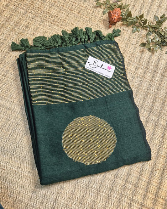 Cotton Galleria | Emerald Green Acrylic Cotton Saree with Sequence Pallu