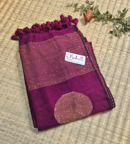 Cotton Galleria | Royal Magenta Acrylic Cotton Saree with Sequence Pallu