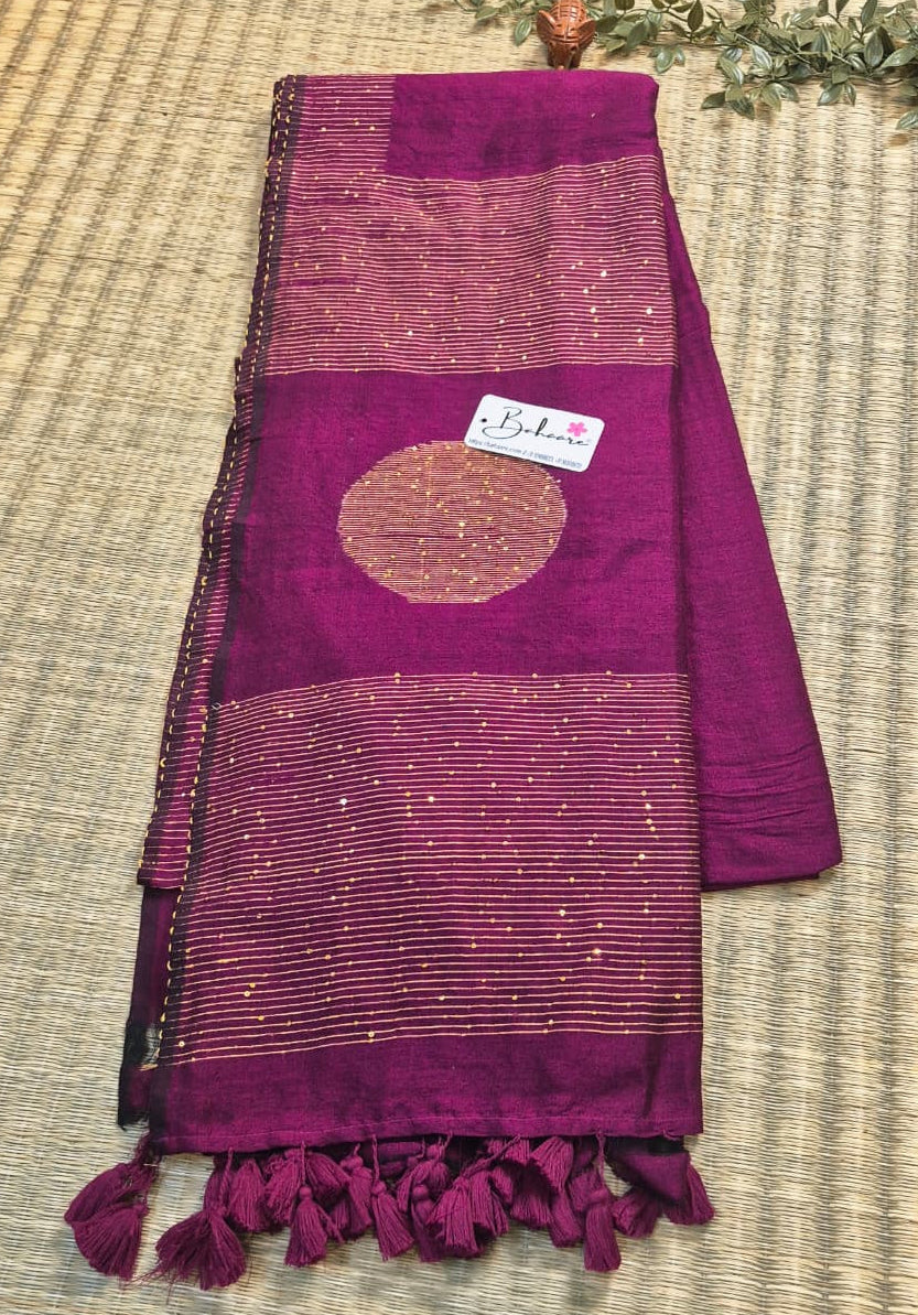 Cotton Galleria | Royal Magenta Acrylic Cotton Saree with Sequence Pallu