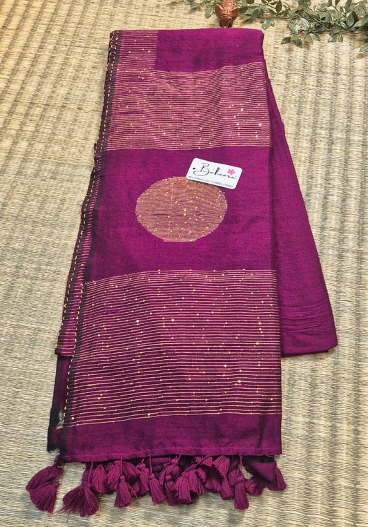 Cotton Galleria | Royal Magenta Acrylic Cotton Saree with Sequence Pallu