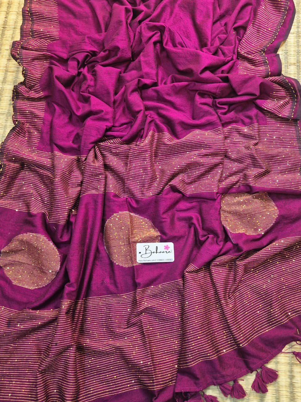 Cotton Galleria | Royal Magenta Acrylic Cotton Saree with Sequence Pallu