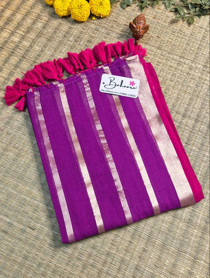 Noor | Purple Dual Tone Mul Mul Cotton Saree with Zari Lines