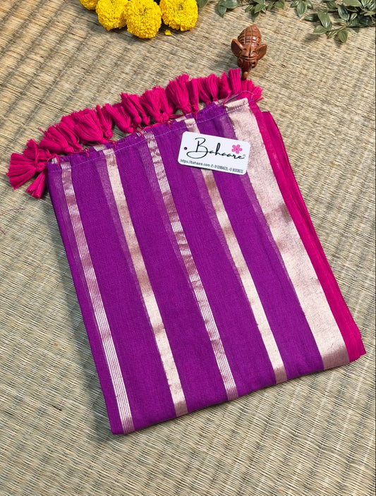 Noor | Purple Dual Tone Mul Mul Cotton Saree with Zari Lines