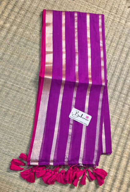Noor | Purple Dual Tone Mul Mul Cotton Saree with Zari Lines