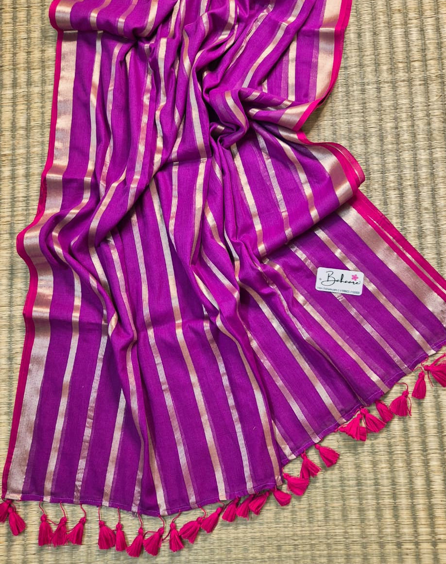 Noor | Purple Dual Tone Mul Mul Cotton Saree with Zari Lines