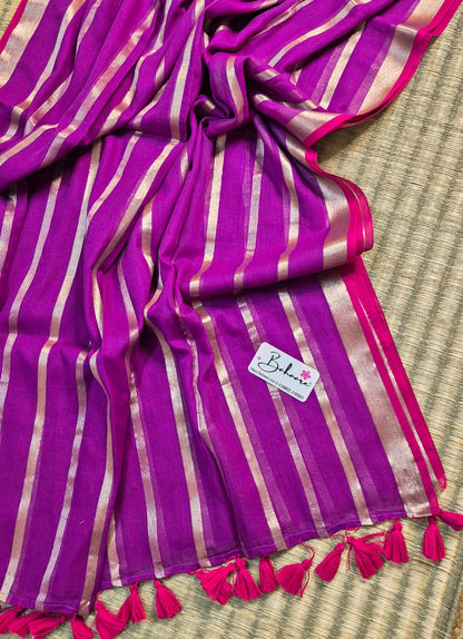 Noor | Purple Dual Tone Mul Mul Cotton Saree with Zari Lines