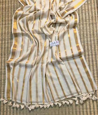 Noor | Classic South Indian Mul Mul Cotton Saree with Zari Lines