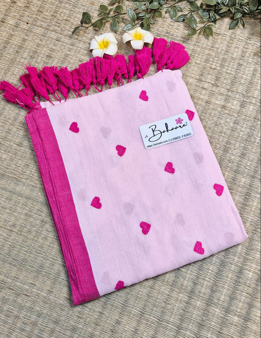 Dil | Soft Pink Mul Mul Cotton Saree with Border