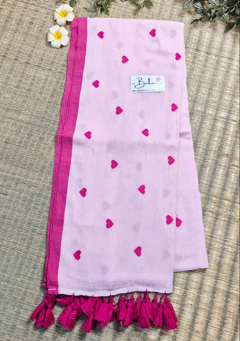 Dil | Soft Pink Mul Mul Cotton Saree with Border